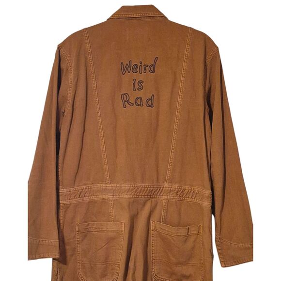 Free People x Sandrine Rose Denim Jumpsuit "Weird is Rad" Sz L - Picture 6 of 11